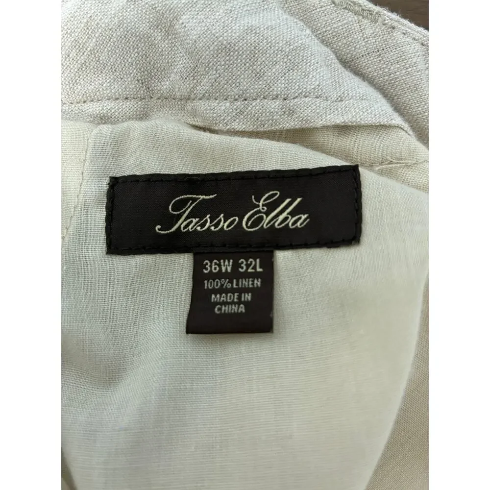 Tasso Elba Linen Pants Mens 36x32 Beige Flat Front Relax Beach Lightweight